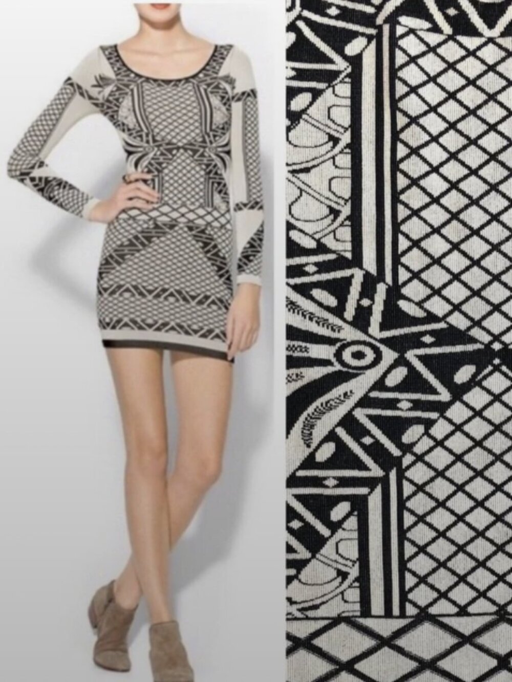 Free People Intimately Seamless Bodycon Mini Dress Gro Pattern Cream and Black